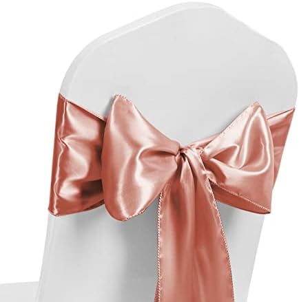 Satin Chair Sash WIDER FULLER BOWS Chair Sashes Bow Back Tie Ribbon Wedding Banquet Decoration (Peach Pearl, 50)