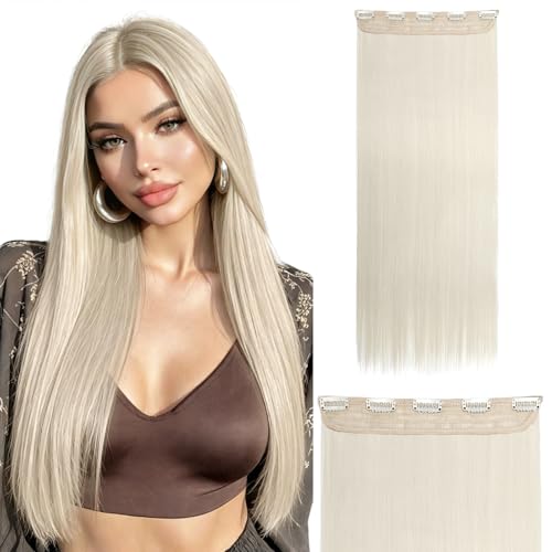 S-noilite Trendy 26 Inches-Straight 3/4 Full Head One Piece 5clips Clip in Hair Extensions Long (Light Blonde)