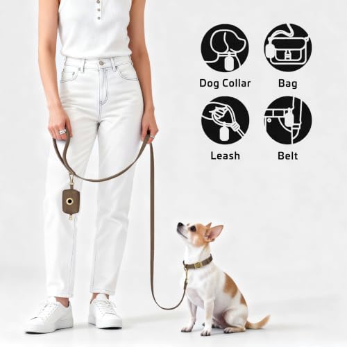 Image of Didog Dog Poop Bag Holder for Leash, Stylish PU Leather, Brown