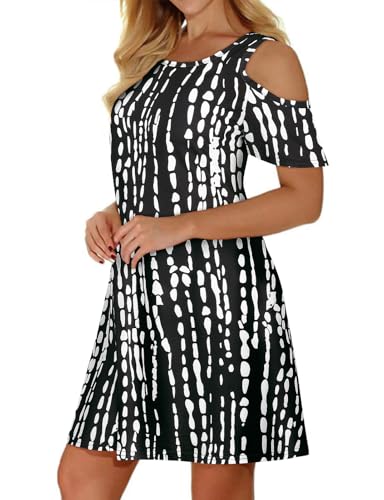 Image of Misyula Style Womens Summer Cold Shoulder Floral Flowy T-Shirt Dress with Pockets