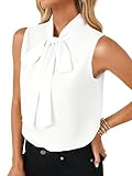 LYANER Women's Elegant Bow Tie Mock Neck Sleeveless Blouse Workwear Office Shirt Top Pure White Medium