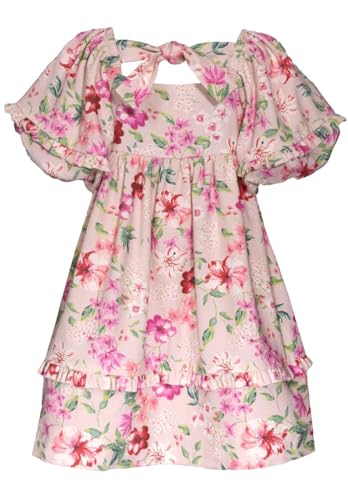 Bonnie Jean Girls 2T-16 Balloon Sleeve Floral Linen Easter Dress2