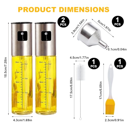 5 Pcs Kitchen Oil Spray Bottle 100 ml, Olive Oil Dispenser Bottle with Accessories,Transparent Oil Glass Sprayer for Air Fryer Kitchen Cooking and BBQ - Image 3