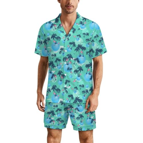 Mens Pajama Set Cow Print 2 Piece Short Sleeve Sleepwear Button Down Tops Loungewear Set Casual Pj Set Sleepwear Gift for Men