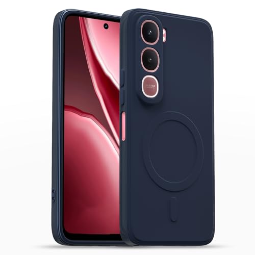 Image of Amazon Basics Back Cover for Vivo Y31 5G Soft Matte Silicone with Camera Protection | Mag-Safe Logo (Not Mag-Safe Compatible) | Shockproof Slim Fit Bumper Case (Blue)