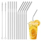LUCKNIGHT 20 Piezas Pajitas Metal, Pajitas de Acero Inoxidable, Cañitas Reutilizables, con 2 Cepillos de Limpieza para Té, Granizados, Cócteles, Café, Zumos Metales Duraderos (10 Rectas + 10 Curvas)