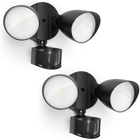 UME 2 Pack 32W 3500 Lumen LED Security Lights Motion Sensor Light Outdoor, 5000K Daylight, IP65 Waterproof, Dusk to Dawn, Motion Detector Flood Light for Garage, Yard, Porch-Black
