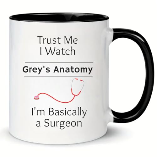 MissDaisy-Trust Me I Watch Grey's Anatomy I'm Basically A Surgeon Ceramic Coffee Mug, Valentine's Day 11 Oz Mug, Ceramic Mug, Party Mugs, Party Gifts