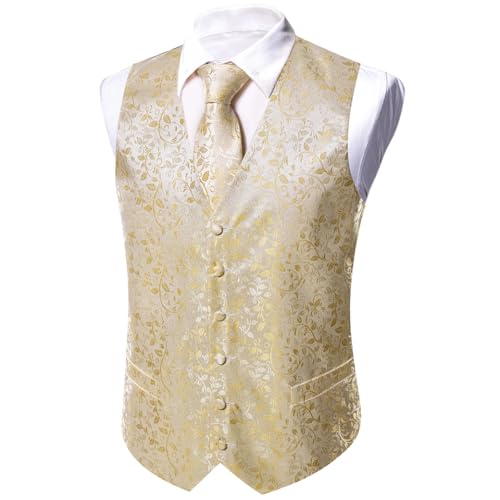 Men's Silk Wedding Waistcoat Set with Tie Pocket Square and Cufflinks for Suit or Tuxedo2