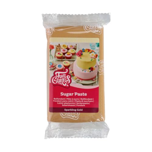 FunCakes Pasta De Azúcar Sparkling Gold, Fondant, Fácil de usar, Sabor Vainilla, Óptimo para la Decoración de Tartas, 250 g