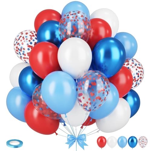 Image of Red Blue White Balloon Set,12 Inchs Red White Blue Balloons, Blue and Red Party Balloons for Boys Kids Birthday Shower Graduation Party Decorations