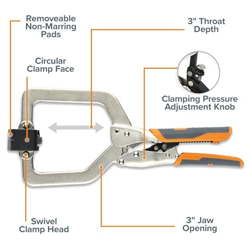 Image of BORA Auto Adjust 3 inch Locking Vise Grip Clamp with Swivel Pads - Heavy Duty Welding Clamps with Comfortable Grips Perfect C Clamp for Woodworking, Welding, and Metalworking