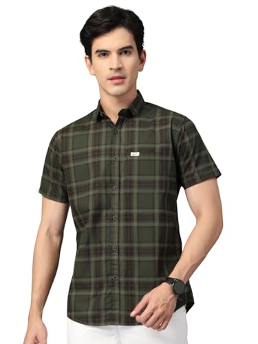 Image of Majestic Man Men's Slim Fit Premium Pure Cotton Plaid Check Half Sleeve Casual Shirt