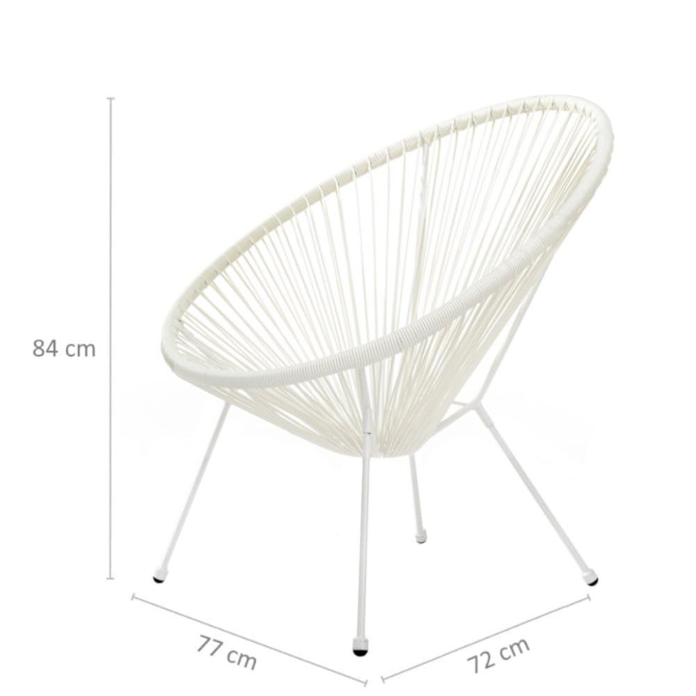 LOLAhome Pack 2 Sillones de jardín Acapulco Blanco Roto| Cuerdas de Rattan PE y Acero | 72x77x84 cm | con Topes de Goma, Resistente hasta 120kg | para Interior y Exterior, Jardín, Terraza | Acapulco