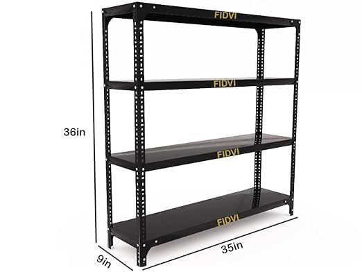 Image of Iron Metal Storage Rack 4 Shelf Adjustable Industrial Shelving Unit | Heavy Duty Space Saving Organizer for Home & Kitchen | Black | 09x35x36 Inches