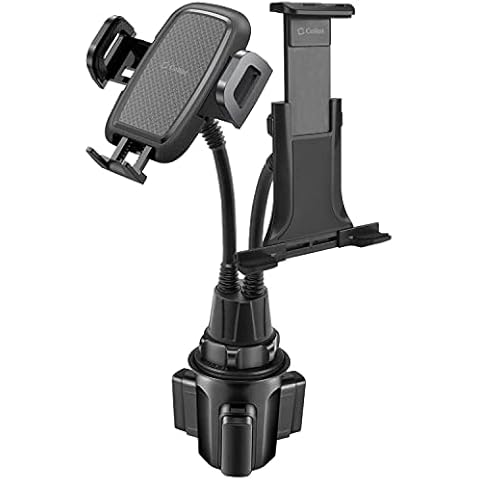 Phone Holder Mount for Car Cup Holder Slot - Flexible Gooseneck Mount with Dual Cradle Phone Holder and Tablet Holder - Hands Free Universal Fit All Black Color Adjustable Stand - Two Cradles Cover
