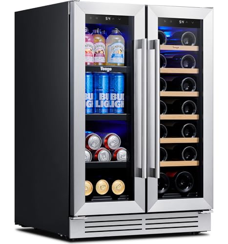 Image of Yeego Wine and Beverage Refrigerator, 24 Inch Dual Zone Wine Fridge, Built-in or Freestanding Wine Cooler with Glass Doors, Under Counter Drink Fridge for Wine /Beer /Soda /Water