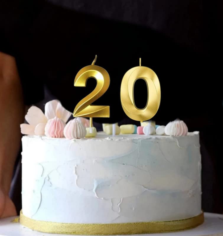 Image of Number 20 Cake Candles for 20th Birthday /Anniversary Celebration Party| Cake Decoration | Color -Gold, 2 pcs