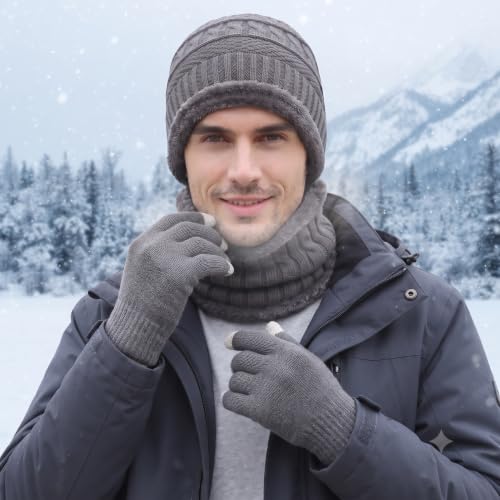 Image of Winter Knit Beanie, Hat, Neck Warmer Scarf and Woolen Gloves Set - Skull Cap for Men & Women (3 Piece)