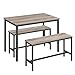 Produktbild VASAGLE Esstisch mit 2 Bänken, 3er-Set, Küchentisch 70 x 110 x 75 cm, 2 Bänke je 30 x 97 x 50 cm, Stahlgestell, Greige meliert-tintenschwarz KDT070B02