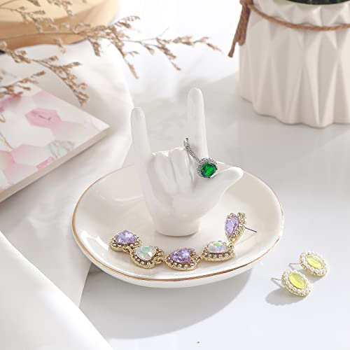 Image of PUDDING CABIN Ring Holder - I Love You Hand, Ceramic Jewelry Dish, Valentine's Day, Wedding, Birthday, Mothers Day Gifts for Women