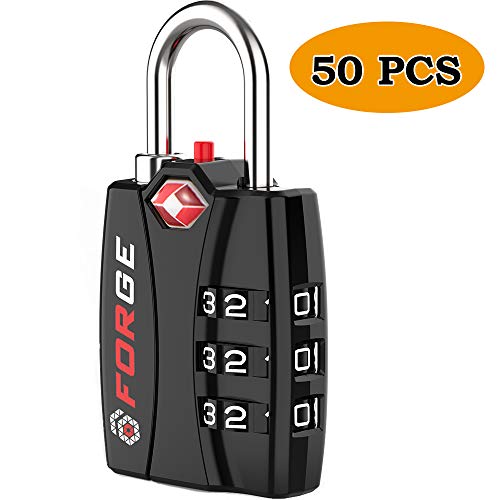 Image of 50 Locks -TSA Approved Luggage Locks, Zinc Alloy Body, Open Alert Red Indicator, Black