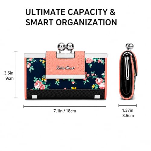 Image of Floral Wallet for Women, Vintage Kiss-Lock Clutch Purse