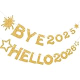 Adecortalk Bye 2025 Hello 2026 Banner Happy New Year Banner Happy New Year Decorations Sparkling Gold Banners for New Year‘s Eve Christmas Holiday Party Decorations Supplies 2026