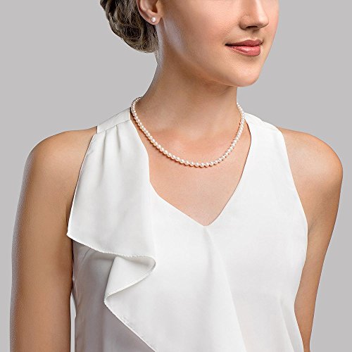 The Pearl Source 14K Gold 4.5-5.0mm AAA Quality Round Genuine White Japanese Akoya Saltwater Cultured Pearl Necklace in 18" Princess Length for Women3