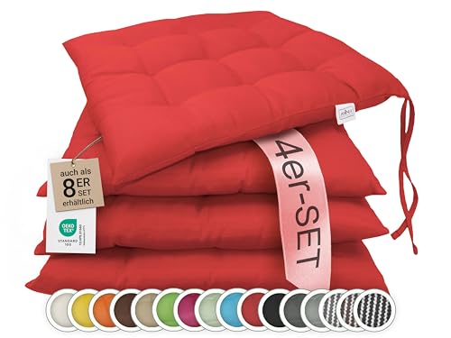 ZOLLNER 4er Set Sitzkissen in 40x40cm - gemütliche Stuhlkissen mit...