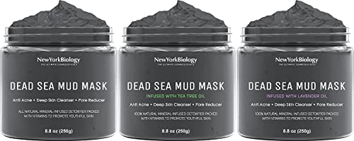 New York Biology Dead Sea Mud Mask for Face and Body with Dead Sea Mud Mask infused with Tea Tree and Dead Sea Mud Mask Infused with Lavender - Spa Quality Pore Reducer for Acne, Blackheads - 8.8 Oz
