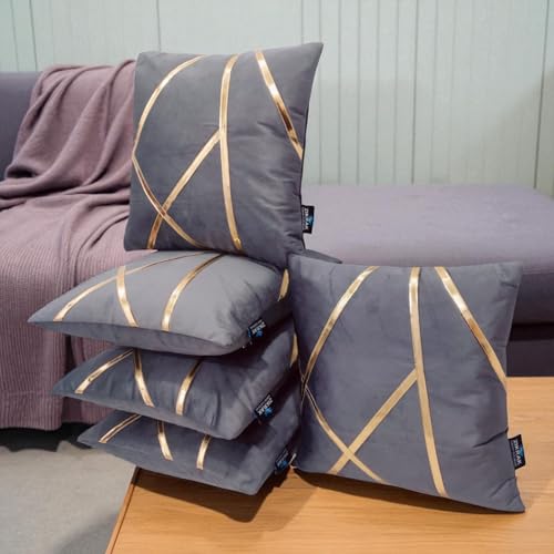 Image of Zikrak Besur Gold Stripe On Velvet|Pack of 5 Cushion Cover|for Home Decoration|Living Room Decor|Hotel Premeuim Quality Cushion Cover|Exclusive ON Amazon (Silver, 22 X 22 INCH(55 X 55 CM))