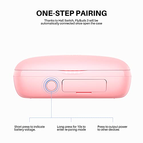 Bluetooth Earphones, NEW Tribit 100H Playtime Deep Bass IPX8 Waterproof Sport Stylish Pink Wireless Earbuds and Touch Control Bluetooth in-Ear Headphones for Running Fitness Music and Home Office Work