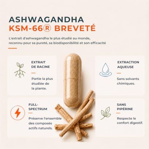 Ashwagandha - CUURE - KSM-66® - 7500mg par jour - 5% Withanolides - Gestion du Stress & Cortisol -Haute Biodisponibilité - 60 Gélules - Vegan, Sans Allergènes - Fabriqué en France – vue 3