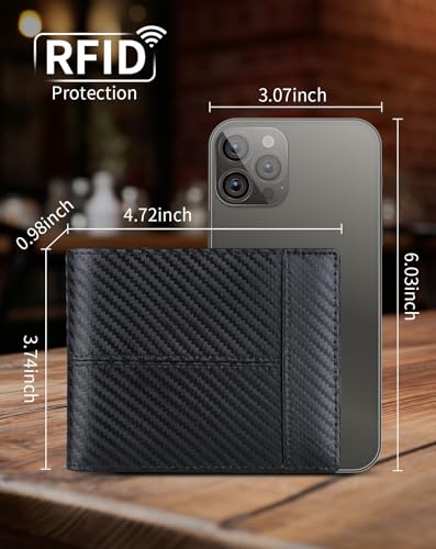 Image of Swallowmall Wallet for Men RFID Blocking Genuine Leather Mens Wallets Bifold with 1 ID Window 15 Card Slots black stripe orange