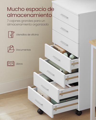 Miniatura 4 de Vasagle Archivador Móvil, Armario Móvil De Archivos, Cajonera, Soporte Para Impresora Con 7 Cajones, Con Guías Deslizantes Sin Tornillos, Para Oficina, Casa, Blanco Nube Ofc085wb02