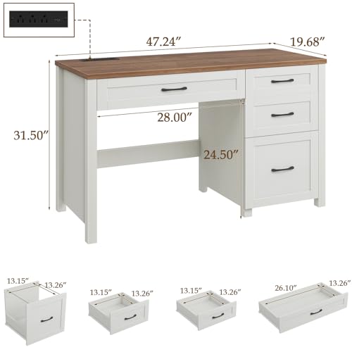 Image of Farmhouse 47 inch Executive Desk, Computer Desk with File Drawer, Off White