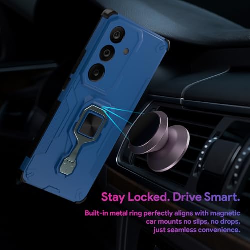 Image of Pikkme Back Cover for Samsung Galaxy M36 5G Tough Armor 360 Camera Protection Raised Edges & Kickstand Bumper Case (Blue)