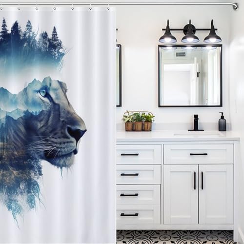 Rideau de douche lavable en machine lion tissu polyester imperméable - 5
