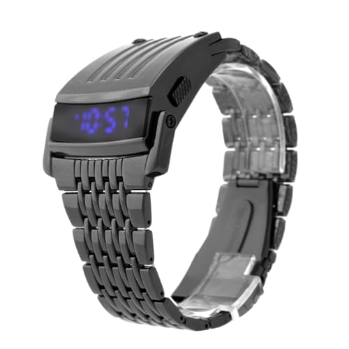 FOMIYES Reloj Digital Hombre Resistente al Agua con Pantalla LED Azul Banda de Aleación para Caballero Diseño y Función de Fecha Negro