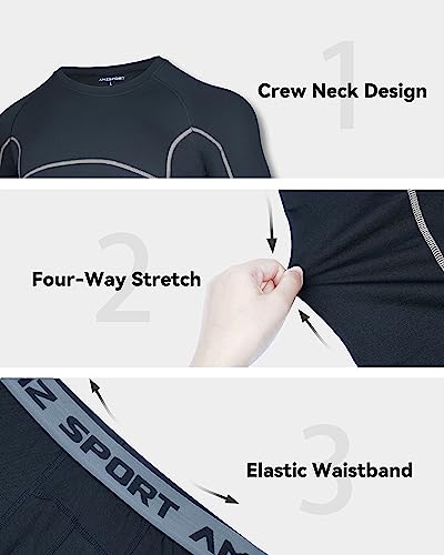 AMZSPORT Ropa Interior Térmica Hombre Conjunto, Camisa y Pantalón de Compresión Funcional de Secado Rápido para Esquí Montaña Ciclismo Fitness, NegroGris L - imagen 5