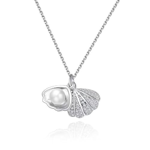 MEENAZ Silver pendant necklace for women Girls Ladies girlfriend Wife Moti Shell Pearl Necklace for woman stylish locket diamond ad cz Pendants chains western Valentine Gift Anti tarnish jewelry 77