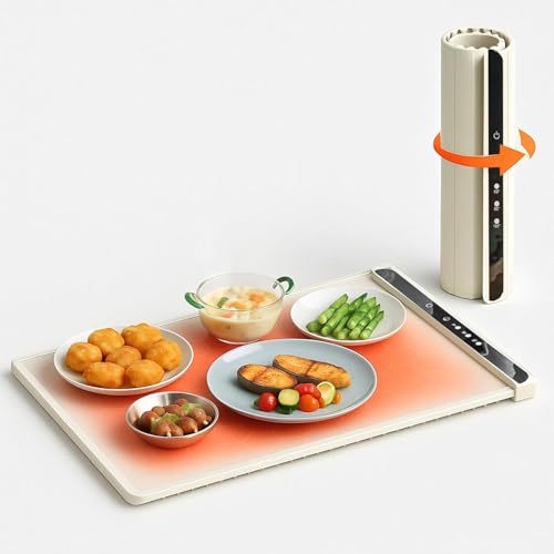 SUNCN 食品保温プレート 電気保温トレイ 9段階温度調節 40-120℃ 卓上ヒーター 6段階定時機能 多機能フードウォーマー 巻き取り式収納 多食品断熱ボード フウォーマー お手入れも簡単 解凍 ホットドリンク