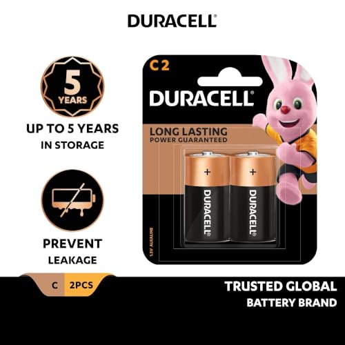 Image of Duracell Coppertop C Batteries, 2 Count Pack, C Battery with Long-Lasting Power, All-Purpose Alkaline C Battery for Household and Office Devices (Pack of 5)