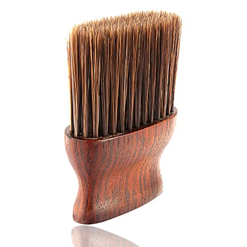 Professional Barber Neck Duster Brush Jumbo Hair Duster Brush Soft Neck Cleaning Brush for Hair Cutting, Home Salon Barber Tool Red Brown with Wood Handle (Large)