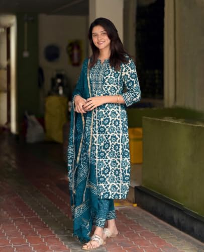 Image of KLOSIA Women's Printed Straight Kurta and Pant with Dupatta Set