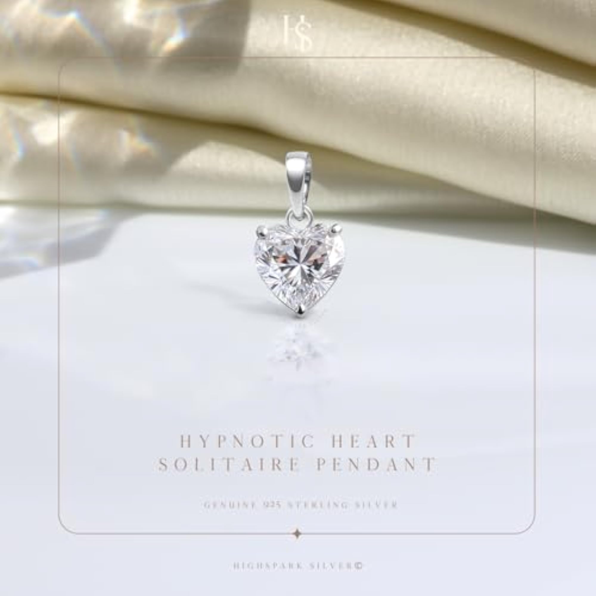 Women's 92.5 Sterling Silver Heart Solitaire Pendant Necklace