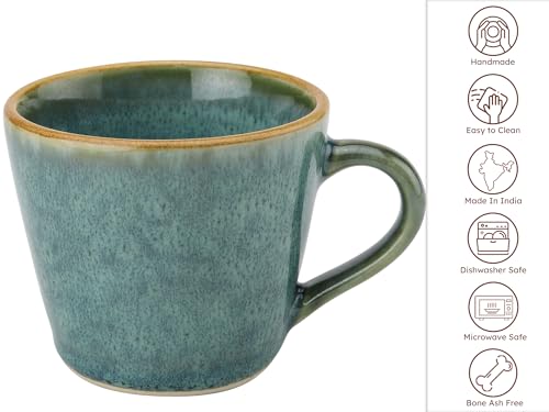 Image of Bodhi House Handmade Reactive Glaze Ceramic Tea Cup Set of 6 Pieces (175 Ml), Stoneware Coffee Mug, Microwave Safe Small Tea Cup, Ideal for Daily use, Casual Gatherings and Gifting, Ocean Green