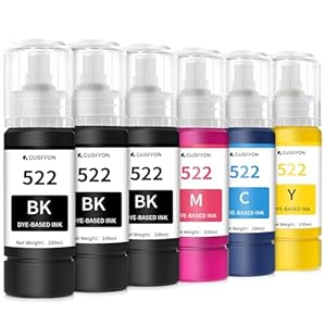 600ml 522 Ink for EcoTank ET-2800, ET-2400,ET-4800,ET-2803,ET-2720, T522 Auto Refill Ink Bottle Replacement Liquid (6x100ml 3K,C,M,Y) (Not Sublimation Ink)