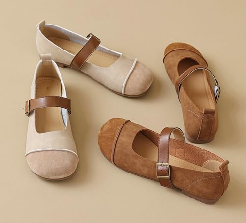 Women's Ballet Flats Suede Comfy Slip on Round Toe Buckle Strap Dress Shoes Causal Dressy Mary Jane Flats Retro Soft Work Walking Flat Shoes2